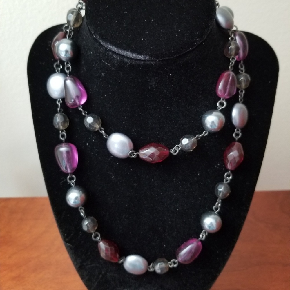 Purple, silver, and pewter silver tonecnecklace
